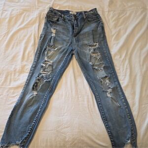Cello‎ Women's Cropped Skinny Jeans Distressed Ripped Blue Size 7